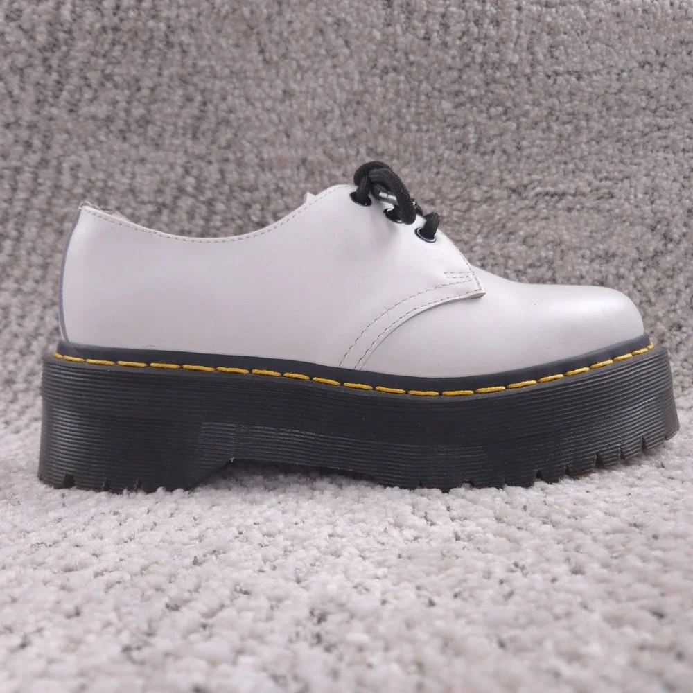 Dr Martens 1461 Quad Platform Shoes Women Size 7 Boots Low Top White Leather EUC